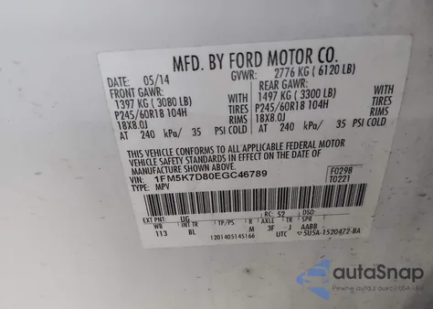 2014 Ford Explorer Xlt z USA, uszkodzony, nr VIN 1FM5K7D80EGC46789